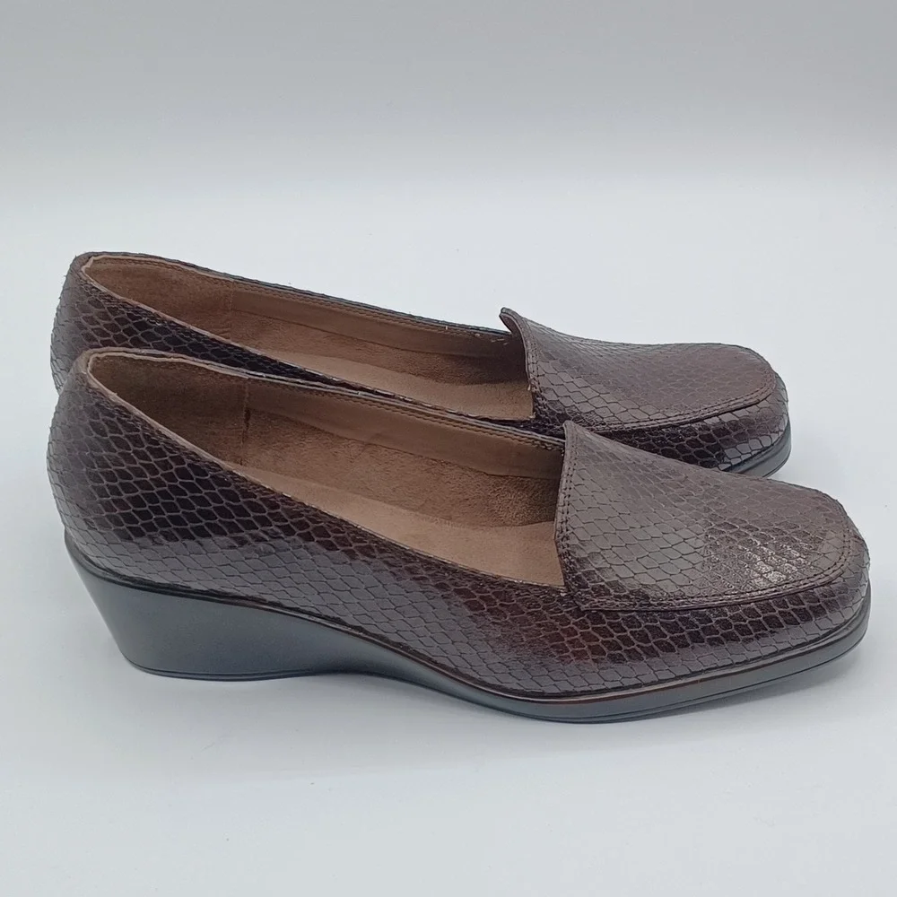 Aerosoles Final Exam Wedge Loafers Womens 9.5M Brown New Snakeskin Memory Foam‎